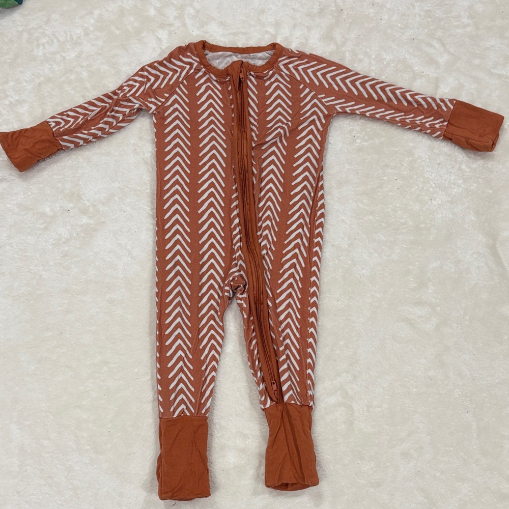 Kids One Piece in Brown and White Chevron Pattern